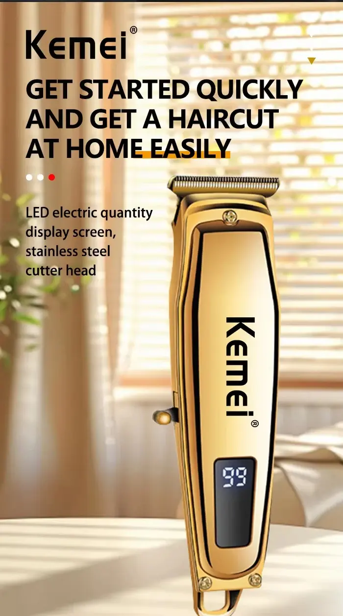 Kemei KM-1313 – Mini tondeuse à cheveux rechargeable avec écran LCD – gold – doré