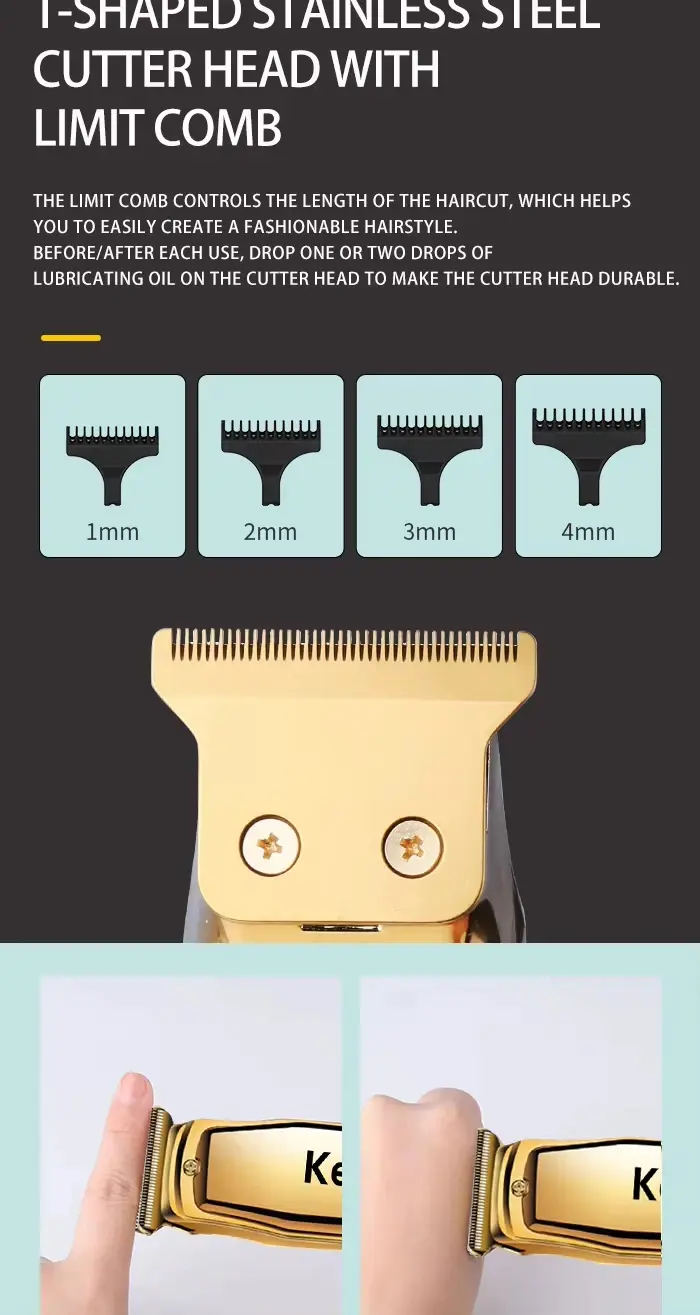 Kemei KM-1313 – Mini tondeuse à cheveux rechargeable avec écran LCD – gold – doré