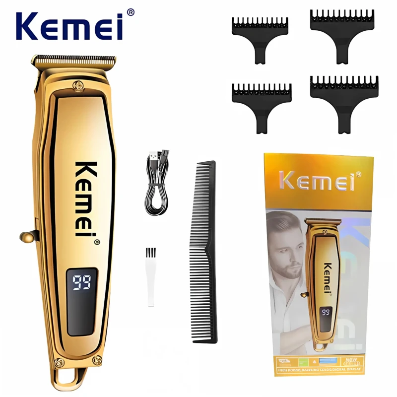 Kemei KM-1313 – Mini tondeuse à cheveux rechargeable avec écran LCD – gold – doré