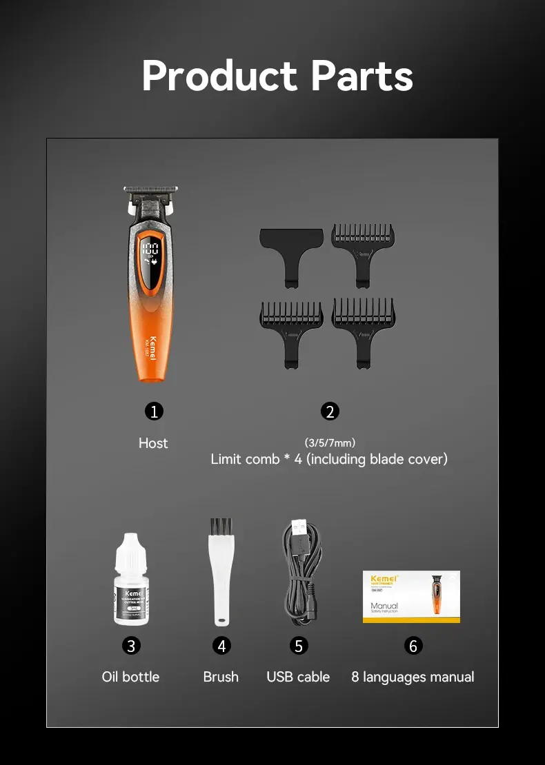 Kemei KM-1687 – Tondeuse cheveux électrique rechargeable corps métallique