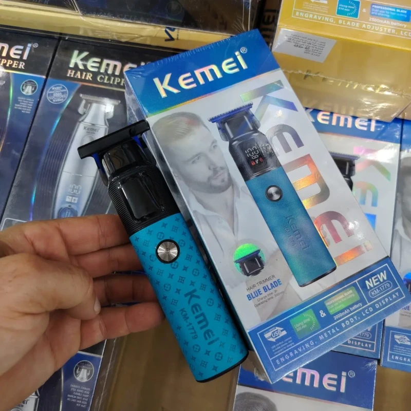 Kemei KM-1779 – Tondeuse cheveux et barbe rechargeable avec affichage LED – bleu
