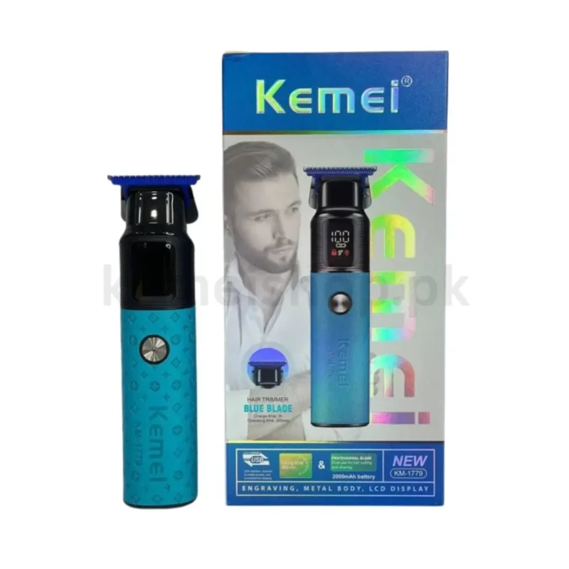 Kemei KM-1779 – Tondeuse cheveux et barbe rechargeable avec affichage LED – bleu