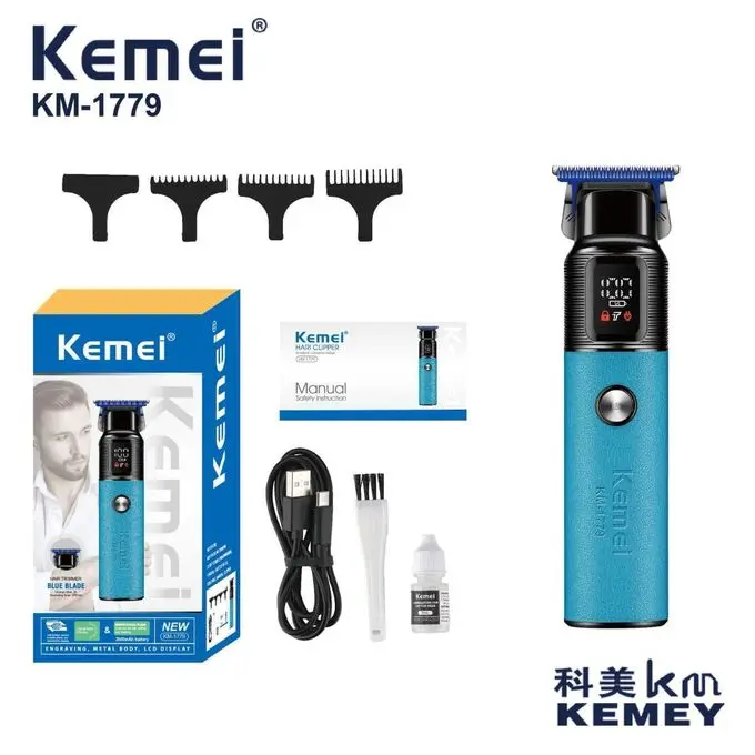 Kemei KM-1779 – Tondeuse cheveux et barbe rechargeable avec affichage LED – bleu