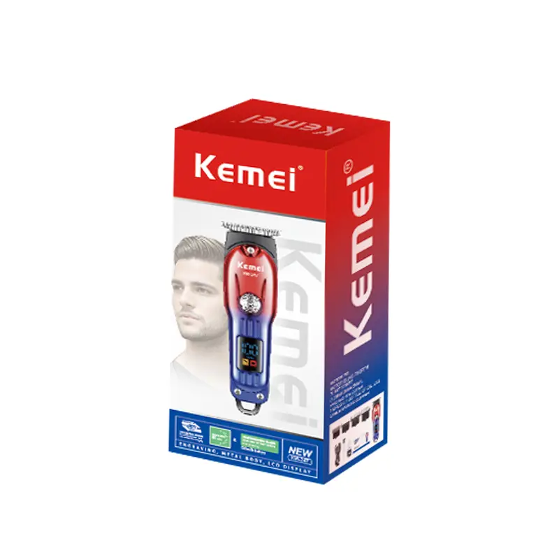 Kemei KM-247 – Tondeuse cheveux professionnelle sans fil avec affichage LED – rouge et bleu