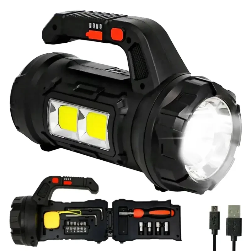 HM-7729G – Lampe torche multifonction avec boîte à outils rechargeable torche multifonction
