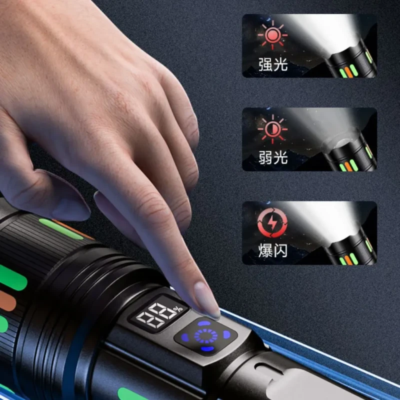 Lampe torche LED zoom télescopique bandes fluorescentes pour les urgences, le camping et la randonnée torche professionnel