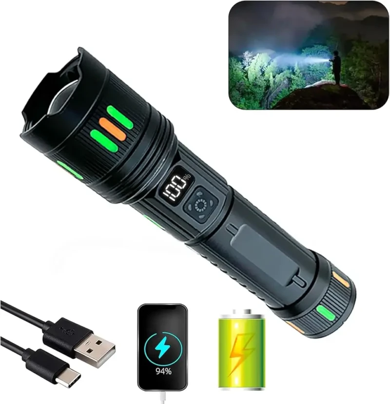 Lampe torche LED zoom télescopique bandes fluorescentes pour les urgences, le camping et la randonnée torche professionnel