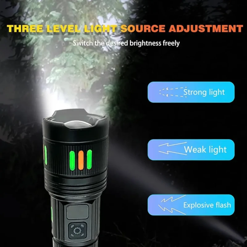 Lampe torche LED zoom télescopique bandes fluorescentes pour les urgences, le camping et la randonnée torche professionnel