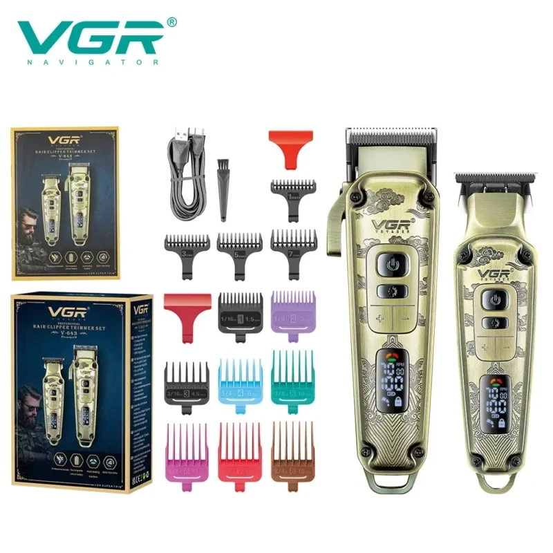 VGR V-643 – Tondeuse professionnelle cheveux & barbe sans fil USB (kit 2 en 1) dégradé + traçage double tondeuse Tondeuse professionnelle
