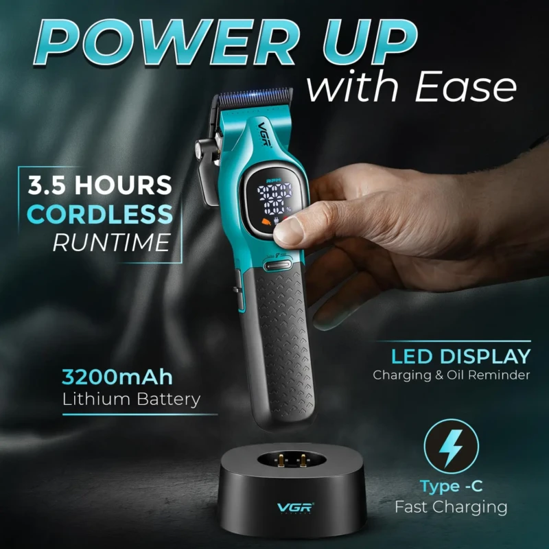 VGR V-886C tondeuse pro sans fil batterie 3200 mAh affichage LED tondeuse vgr