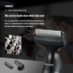 Kemei KM‑114 – Tondeuse Électrique Rechargeable 3‑en‑1 USB, Étanche IPX5, Lames Acier