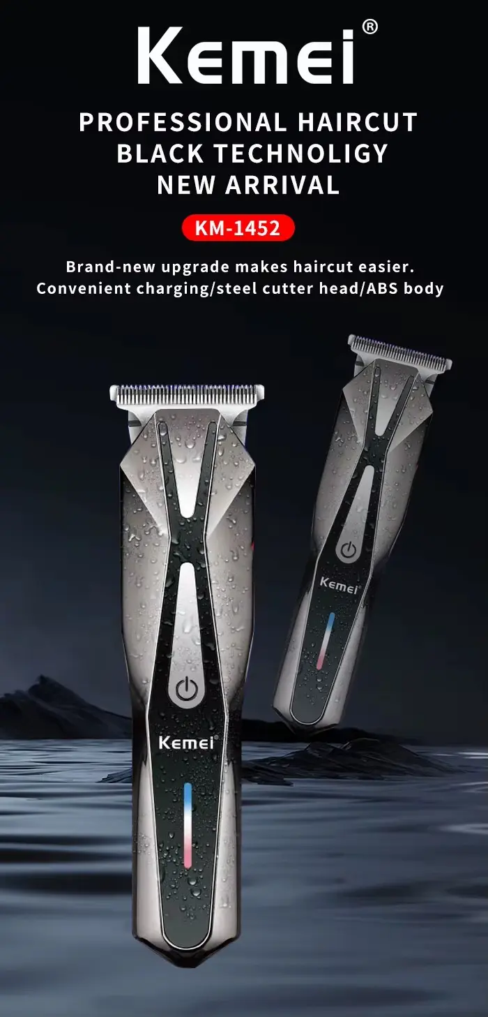 Kemei KM-1452 – Tondeuse professionnelle sans fil cheveux et barbe 5W batterie 1200 mAh recharge USB rapide