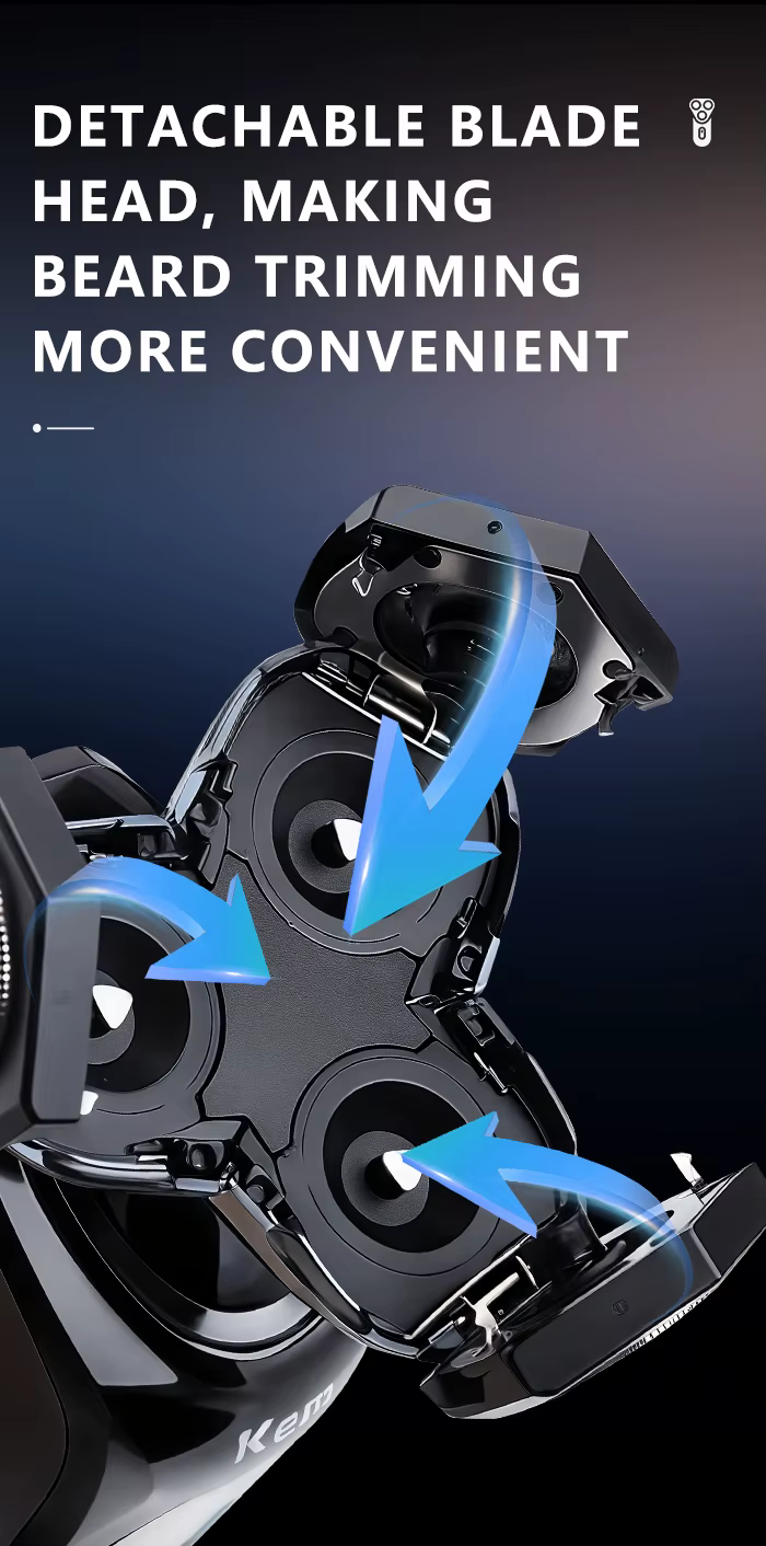 Kemei KM-1524 – Rasoir électrique rotatif 3 têtes sans fil étanche écran LCD batterie 1000 mAh Rasoir électrique rotatif Rasoir électrique rotatif 3 têtes