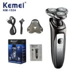 Kemei KM-1524 – Rasoir électrique rotatif 3 têtes sans fil étanche écran LCD batterie 1000 mAh Rasoir électrique rotatif Rasoir électrique rotatif 3 têtes