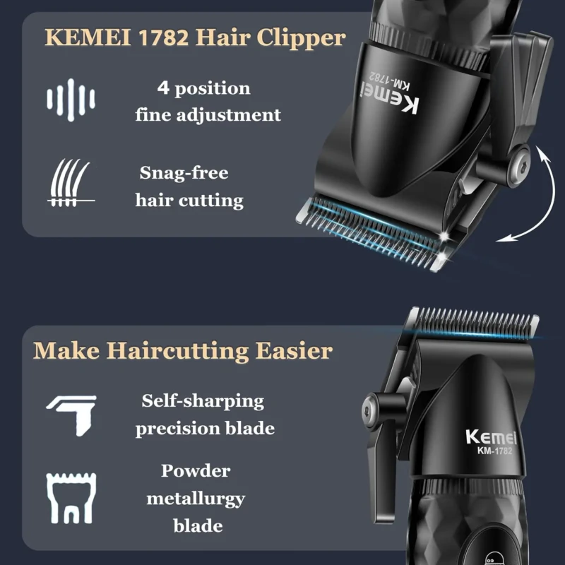 KEMEI KM-1782 Tondeuse Cheveux et Barbe 9000RPM Batterie 2600 mAh tondeuse avec levier Tondeuse professionnelle