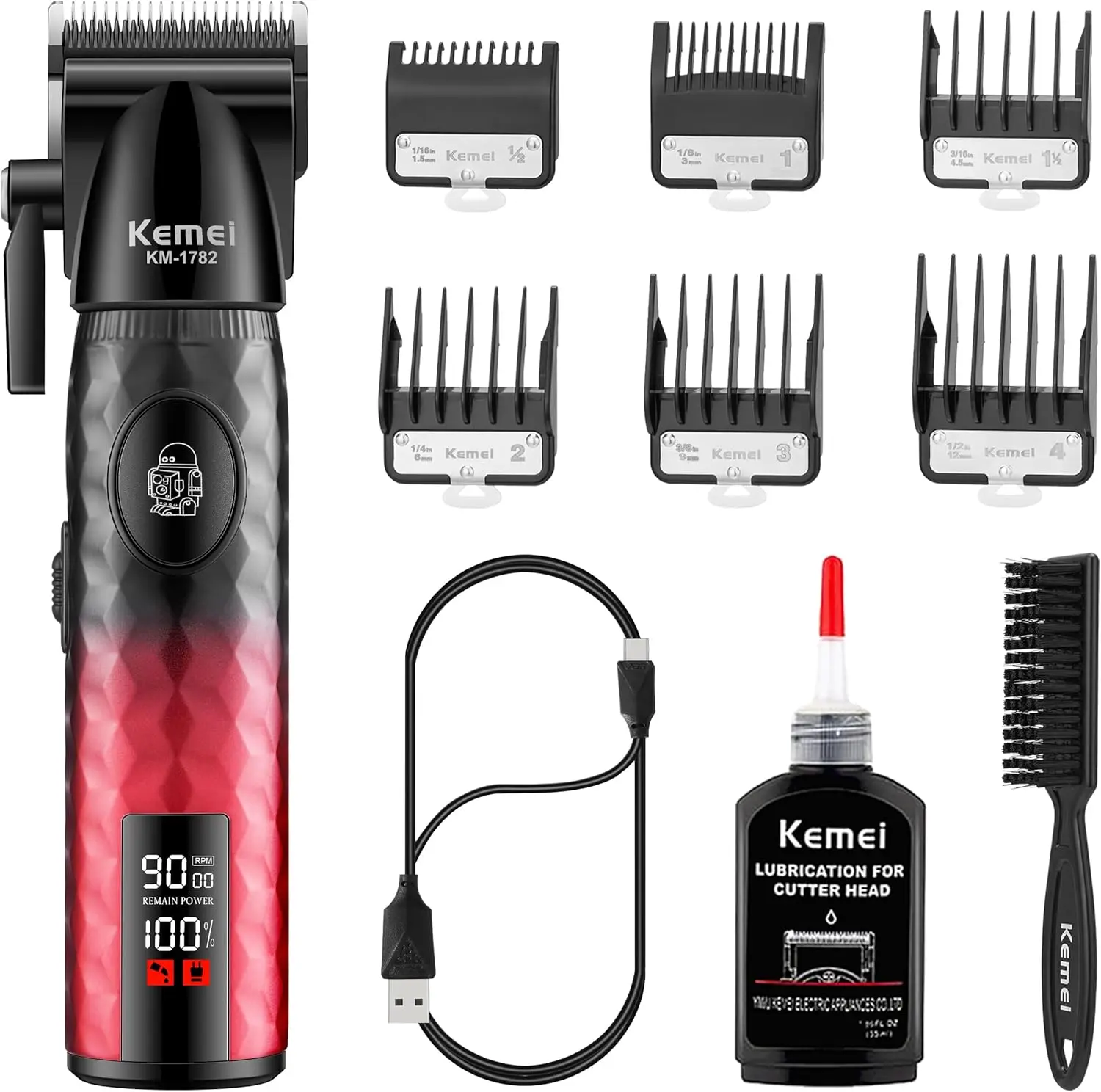 KEMEI KM-1782 Tondeuse Cheveux et Barbe 9000RPM Batterie 2600 mAh tondeuse avec levier Tondeuse professionnelle
