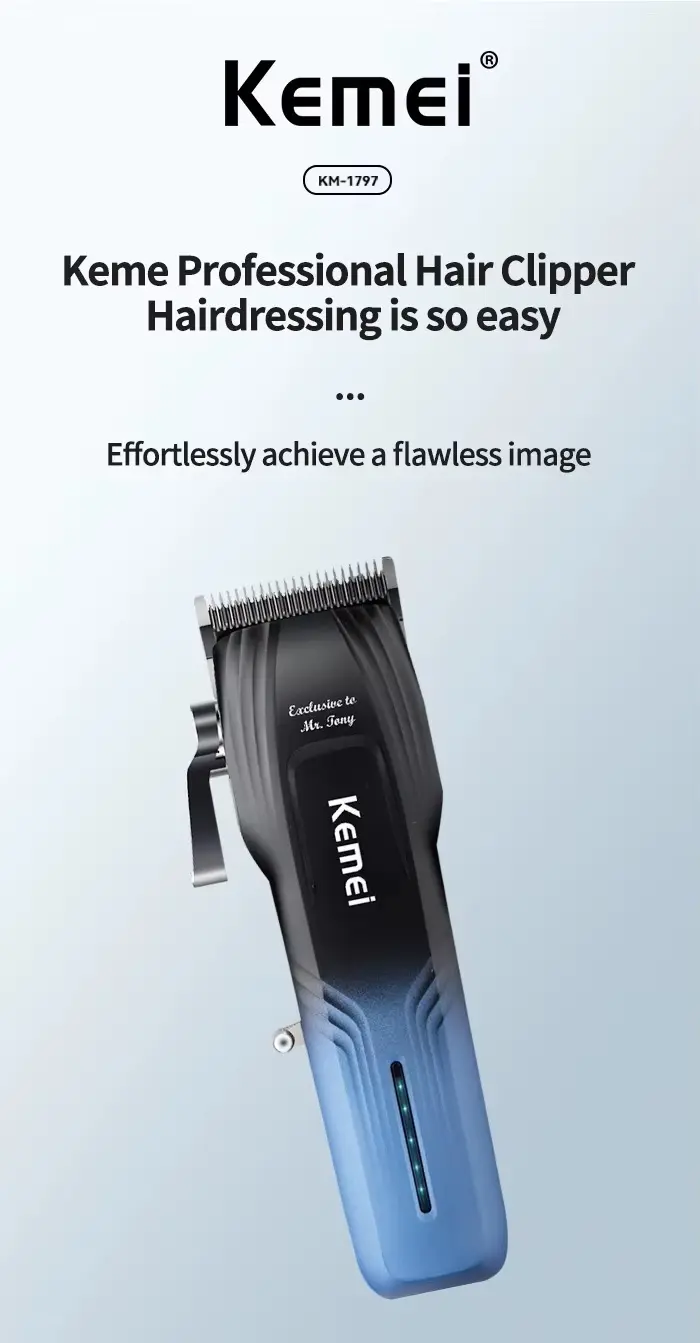 Kemei KM-1797 – Tondeuse professionnelle sans fil cheveux et barbe 5W batterie 2000 mAh écran LCD tondeuse avec levier
