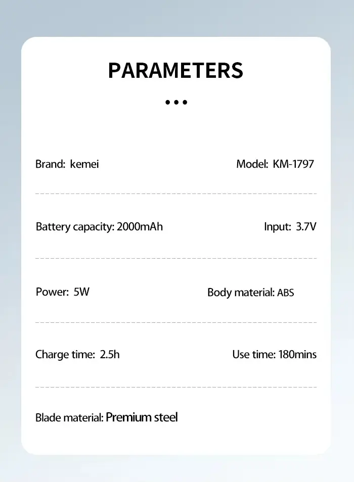 Kemei KM-1797 – Tondeuse professionnelle sans fil cheveux et barbe 5W batterie 2000 mAh écran LCD tondeuse avec levier
