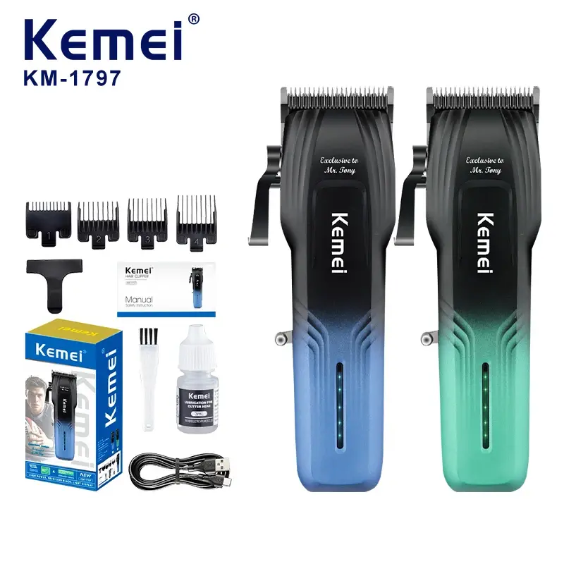 Kemei KM-1797 – Tondeuse professionnelle sans fil cheveux et barbe 5W batterie 2000 mAh écran LCD tondeuse avec levier