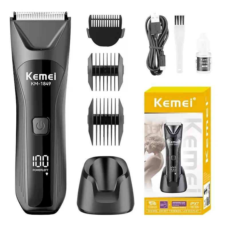 Kemei Km-1849 Tondeuse corporelle électrique sans fil de haute qualité pour hommes, étanche, pour la zone intime tondeuse zone intime