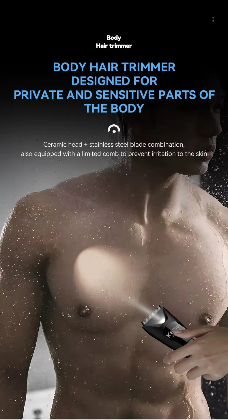 Kemei Km-1849 Tondeuse corporelle électrique sans fil de haute qualité pour hommes, étanche, pour la zone intime tondeuse zone intime