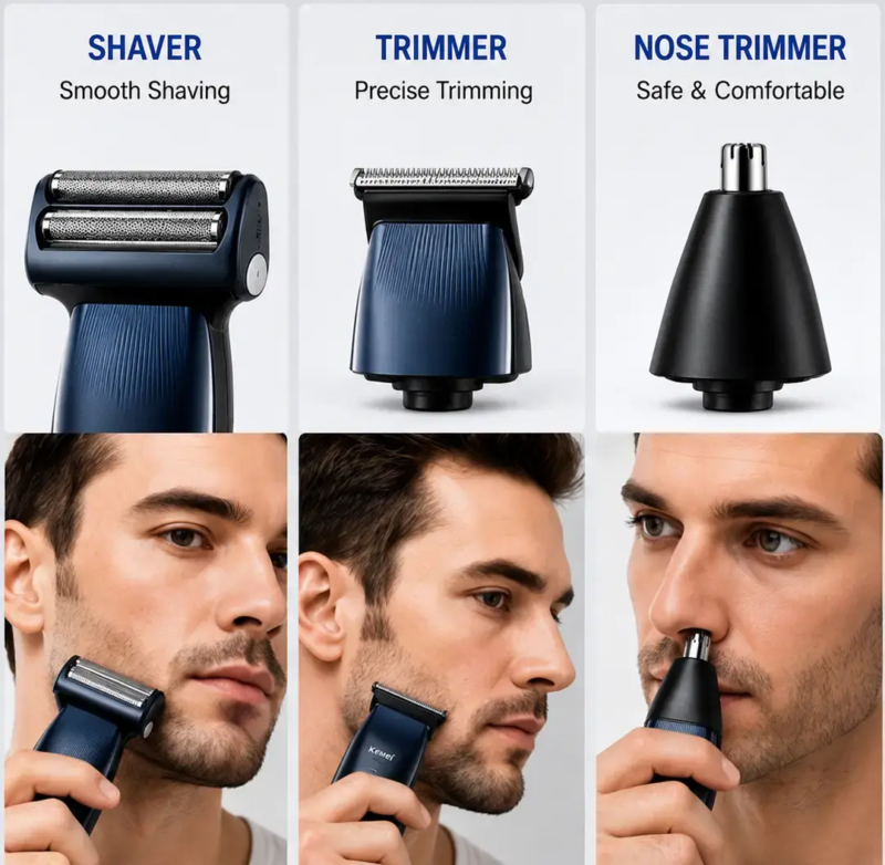 Kemei KM‑1260 – Tondeuse Électrique 3en 1 Sans Fil Rechargeable | , USB, Tondeuse multifonction