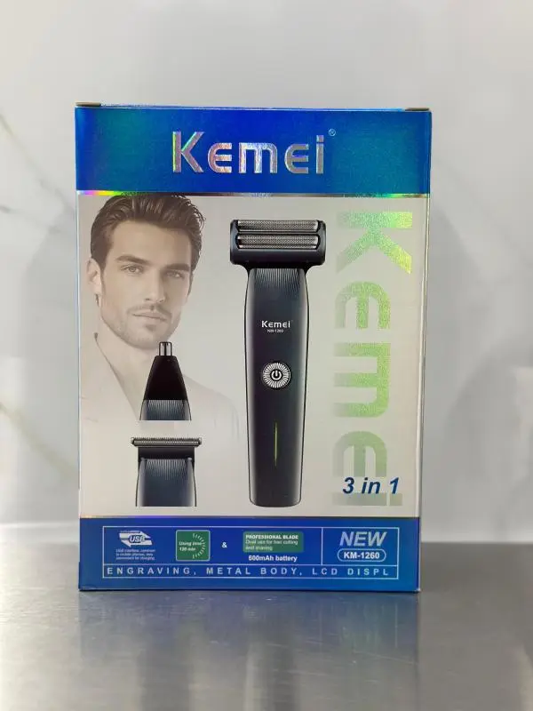 Kemei KM‑1260 – Tondeuse Électrique 3en 1 Sans Fil Rechargeable | , USB,