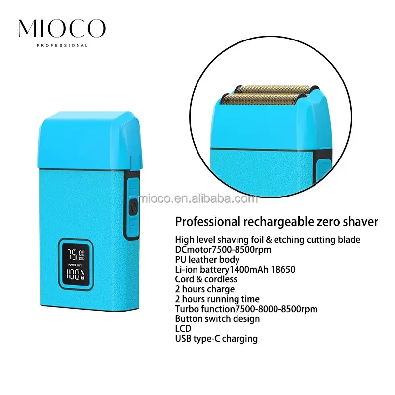 MIOCO M7050 – Rasoir Électrique Professionnel 8500 RPM Batterie 1300 mAh – bleu rasoir mioco