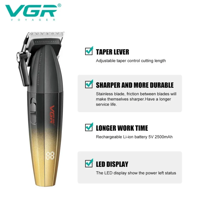 VGR V-003 pack tondeuse à cheveux professionnel affichage numérique tondeuse pour hommes double tondeuse tondeuse avec levier