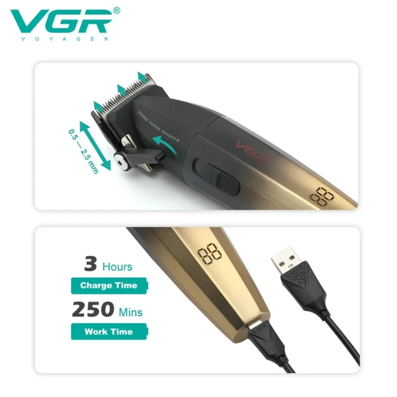 VGR V-003 pack tondeuse à cheveux professionnel affichage numérique tondeuse pour hommes double tondeuse tondeuse avec levier