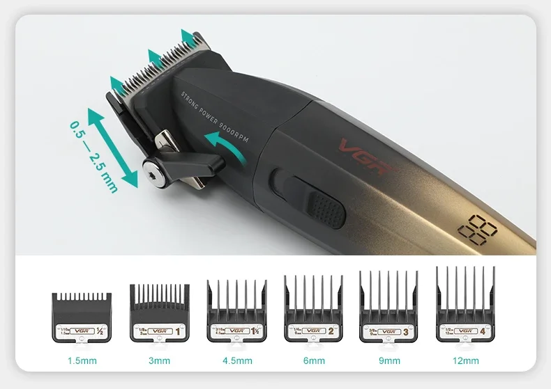 VGR V-003 – Tondeuse Professionnelle 9000 RPM Affichage Numérique Batterie 2500 mAh -