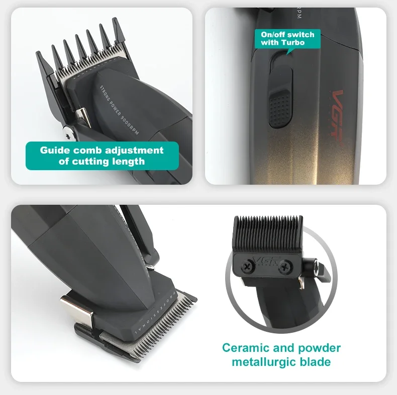 VGR V-003 – Tondeuse Professionnelle 9000 RPM Affichage Numérique Batterie 2500 mAh -
