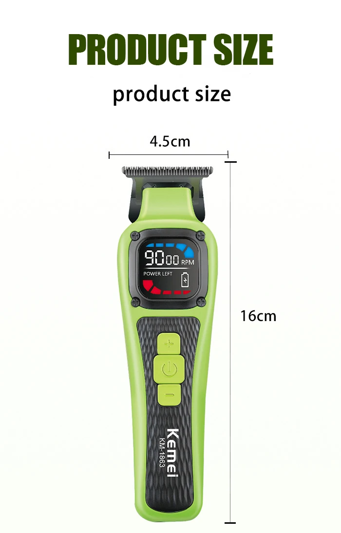 KEMEI KM-1863 – Tondeuse Professionnelle 9000 RPM Affichage LCD Batterie 2500 mAh -