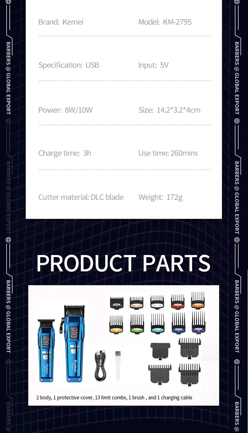 Kemei KM-2797 double tondeuse - pack tondeuse pro - moteur 9000rpm - 8/10W - usage 260 mins Kemei KM-2797 double tondeuse - pack tondeuse pro - moteur 9000rpm - 8/10W - usage 260 mins -