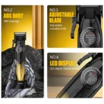 Kemei KM-1867+KM-1868 Tondeuse à cheveux professionnelle pour hommes, à lames zéro espacement, entièrement métallique, avec écran LCD,
