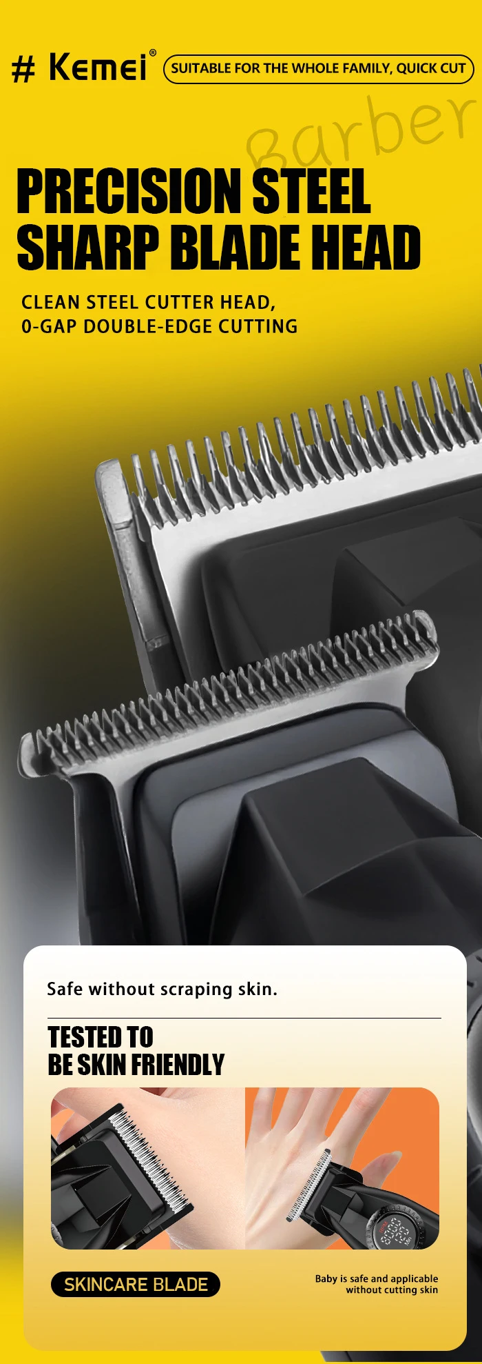 Kemei KM-1867+KM-1868 Tondeuse à cheveux professionnelle pour hommes, à lames zéro espacement, entièrement métallique, avec écran LCD, -