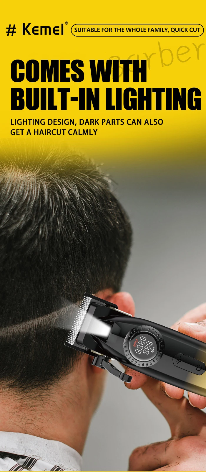 Kemei KM-1867+KM-1868 Tondeuse à cheveux professionnelle pour hommes, à lames zéro espacement, entièrement métallique, avec écran LCD, -