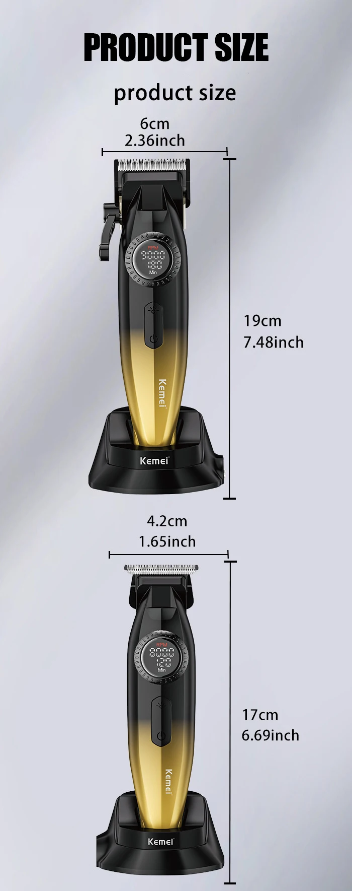 Kemei KM-1867+KM-1868 Tondeuse à cheveux professionnelle pour hommes, à lames zéro espacement, entièrement métallique, avec écran LCD, -