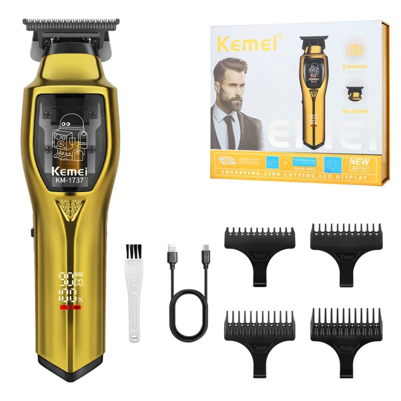 Kemei KM-1737 Tondeuse à cheveux et barbe sans fil pour hommes, gold doré