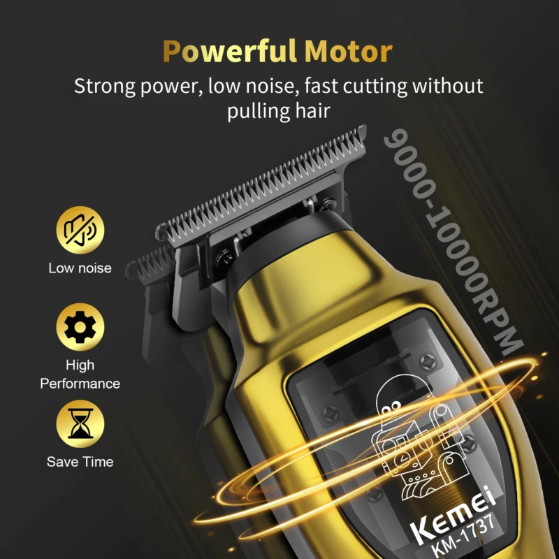 Kemei KM-1737 Tondeuse à cheveux et barbe sans fil pour hommes, gold doré