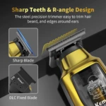 Kemei KM-1737 Tondeuse à cheveux et barbe sans fil pour hommes, gold doré