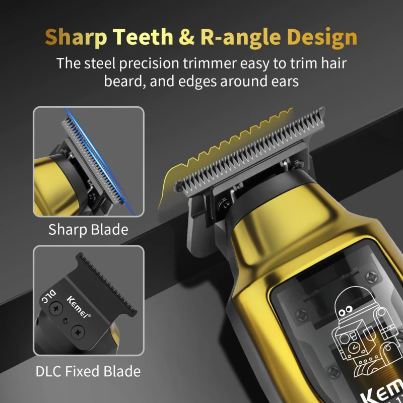 Kemei KM-1737 Tondeuse à cheveux et barbe sans fil pour hommes, gold doré