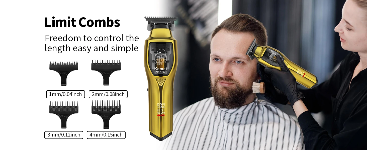 Kemei KM-1737 Tondeuse à cheveux et barbe sans fil pour hommes, gold doré -