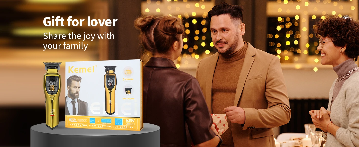 Kemei KM-1737 Tondeuse à cheveux et barbe sans fil pour hommes, gold doré -
