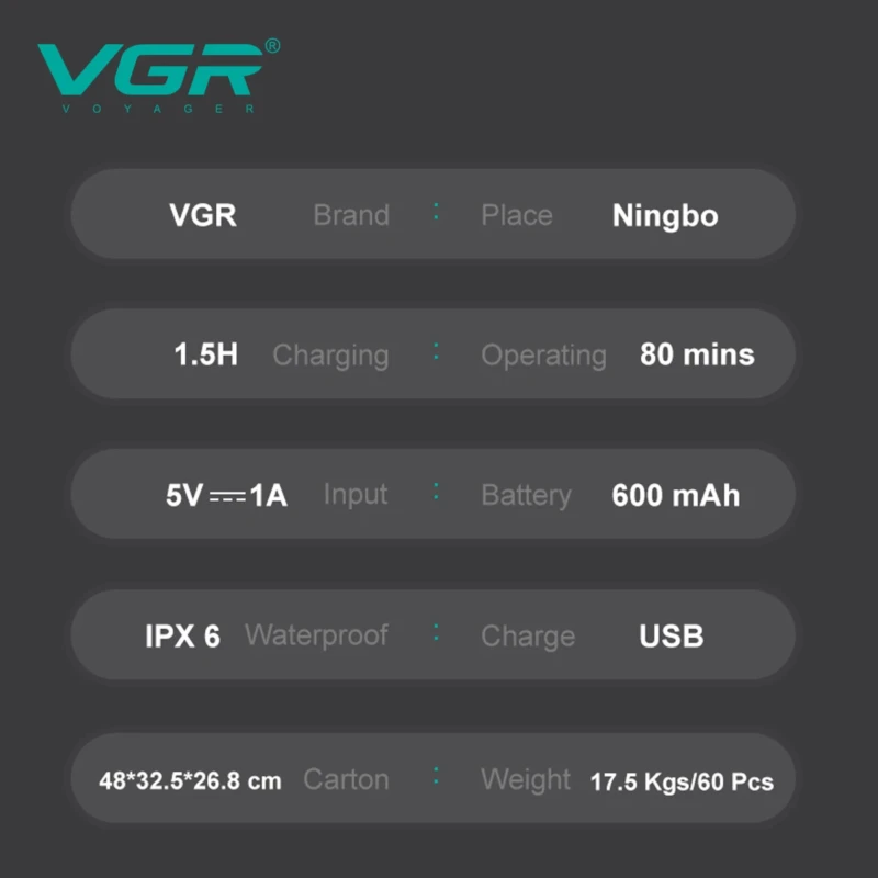 VGR V-326 rasoir élechtrique à lames oscillantes VGR, corps mat dégradé, , rasoir électrique vgr