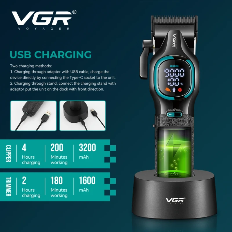 VGR V-886 S2 pack tondeuse à cheveux haut de gamme deux pièces ensemble 9000 tr/min 8W Tondeuse professionnelle