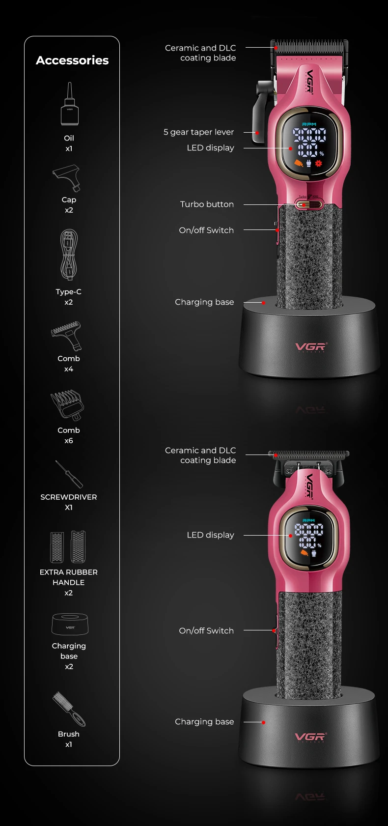VGR V-886 S2 pack tondeuse à cheveux haut de gamme deux pièces ensemble 9000 tr/min 8W -