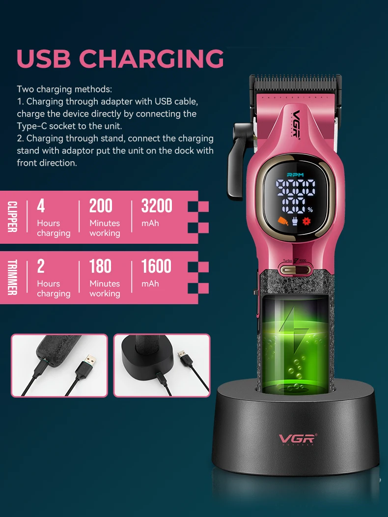 VGR V-886 S2 pack tondeuse à cheveux haut de gamme deux pièces ensemble 9000 tr/min 8W -