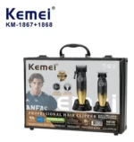 Kemei KM-1867+KM-1868 Tondeuse à cheveux professionnelle pour hommes, à lames zéro espacement, entièrement métallique, avec écran LCD, tondeuse avec levier Tondeuse professionnelle