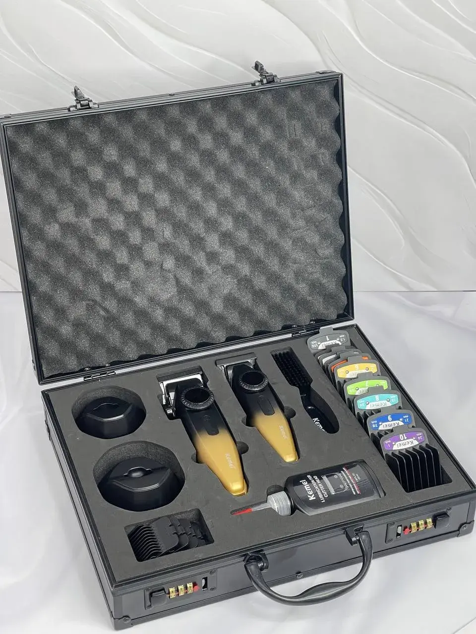 Kemei KM-1867+KM-1868 Tondeuse à cheveux professionnelle pour hommes, à lames zéro espacement, entièrement métallique, avec écran LCD, tondeuse 10W tondeuse avec levier